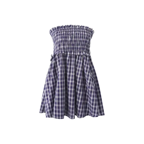 1ESS LA MODE Повседневные короткие юбки Женские Синие Клетка