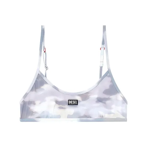 DIESEL Printed Переработанный нейлон Бикини Топ Бикини Женские Серый