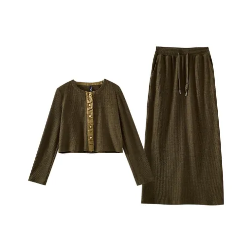 OUNIXUE Комплект с юбкой Женская Армейский зеленый