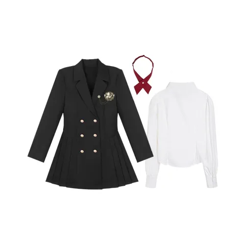 Мороженое и кит Костюмное платье + С утяжкой на талии Рубашка + Красный Перекрестный Галстук-бабочка Женская униформа