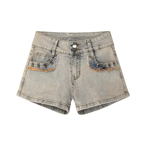 Wen Shan Джинсовые шорты Женские Желтый Грязь