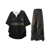 Черная рубашка с короткими рукавами + черные штаны для парашютного спорта