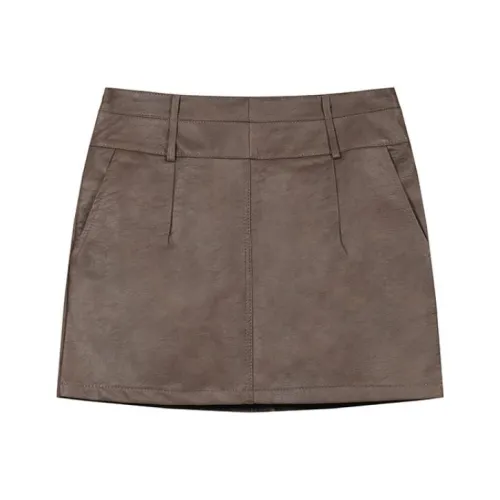 ETSE Кожаные короткие юбки Женские Коричневый