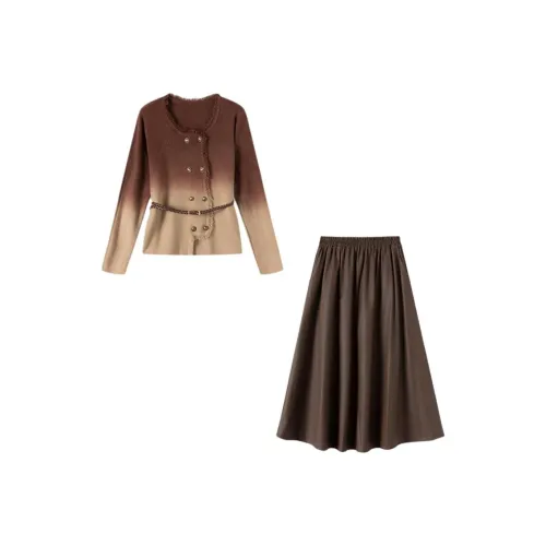 AOZHIGUODEQIMIAOSHUSHI Комплект с юбкой Женские Коричневый