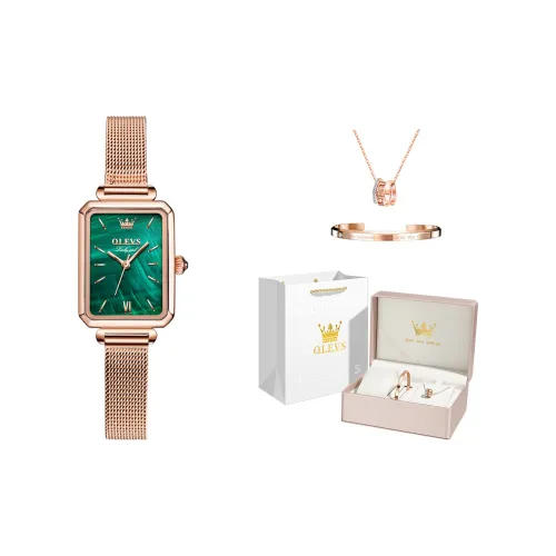 OLEVS Кварцевый механизм нержавеющая сталь ремешок часы женские зеленый циферблат