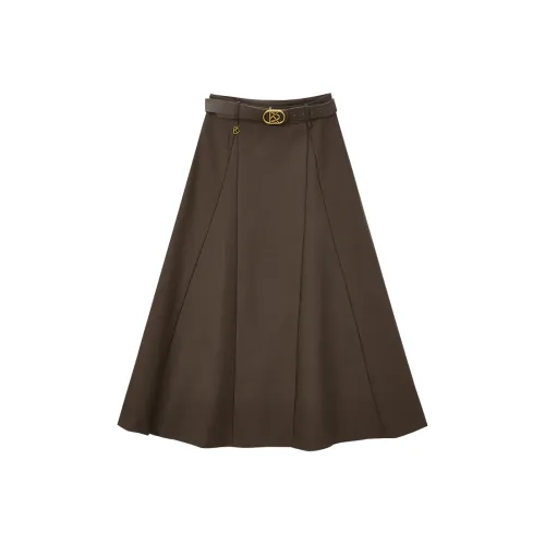 Yu Qianwen Повседневный Длинный Юбка Женские Миндаль Кофе