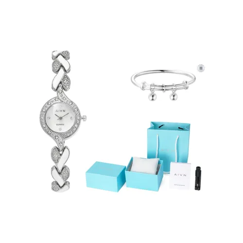 AIVN Heart Small Round Watch Кварцевый механизм Сплав Ремешок Часы Женские Белый Циферблат