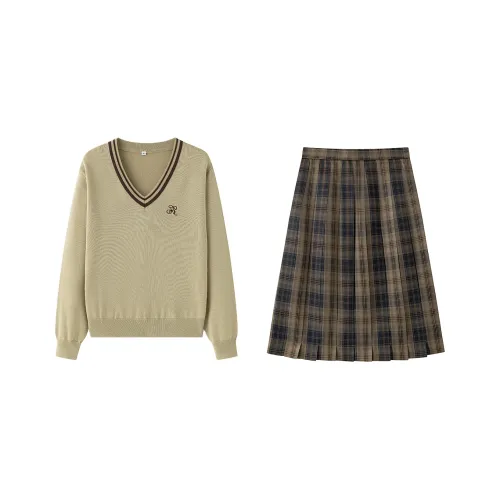 Tokyo Season Костюм Коричневый Свитер + Коричневый Manor Платье Женская Униформа