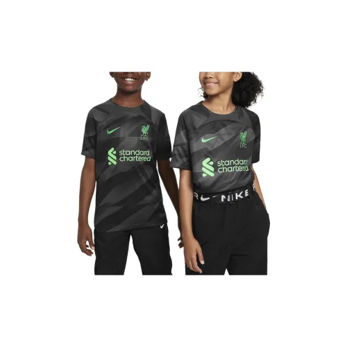 Найк Ливерпуль 2023 24 игровой комплект ЛИВЕРПУЛЬ ФК 2023 24 Стадион Голкипер Т-рубашка Темно-серый Детский