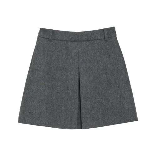 Fstudio Корейский стиль Маленький HIGH RISE A Линия Юбка Шерстяная Повседневные короткие юбки Женские Серый