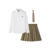 Белая рубашка + хаки с оборками юбка с топстичингом + аксессуар
