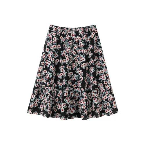 H YXIANG Повседневная длинная юбка женская черная с цветами