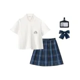 Set (Фантастическая морская рубашка с коротким рукавом + клетчатая юбка Jinlan High School)