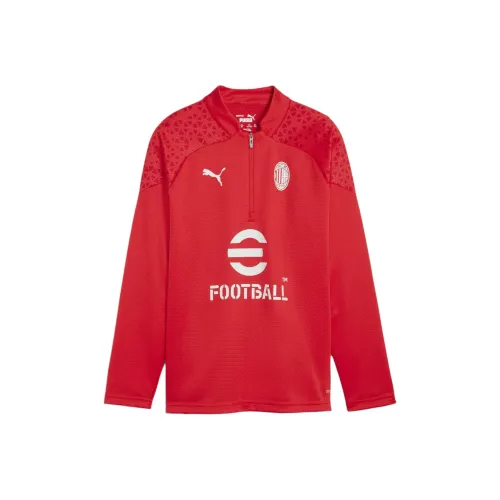 PUMA AC MILAN Football Юность Тренировка Полу-застежка Т-рубашка Малыш Красный