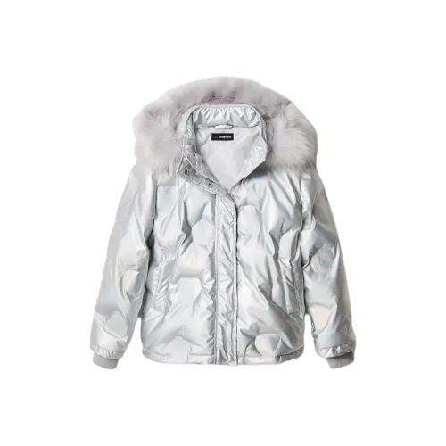 Desigual Детская одежда Короткий Утепленный Металлик Куртка Куртки Пальто Серебряный Детский