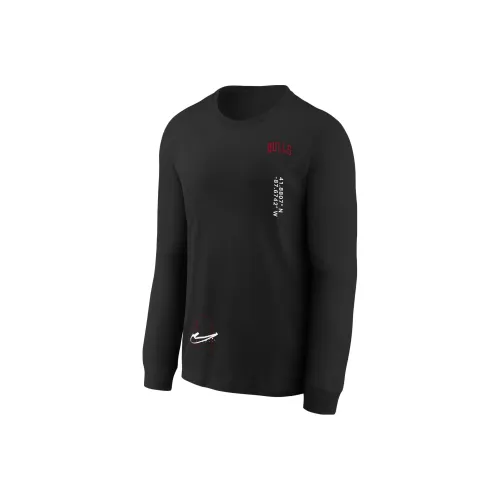 Nike Chicago Bulls Courtside Max90 Принт с буквами Узор Круглый вырез Длинный рукав Chicago Bulls Детский Черный