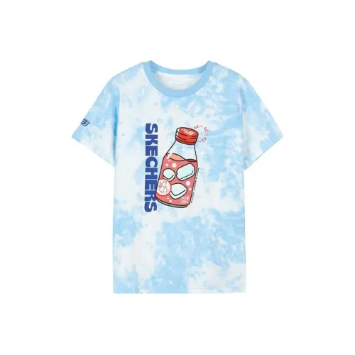 Skechers Hankou No. 2 Factory Joint Series Небесно-голубой Tie Dye Полный принт Детские футболки