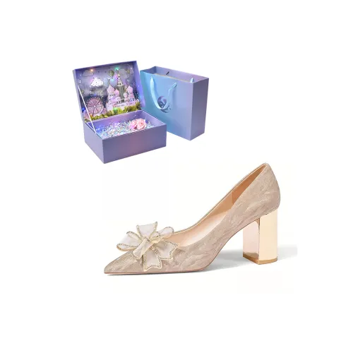 ROBINHOOD Замок Эксклюзив 3D Коробка Грубый каблук Высокие каблуки Женские Шампанское