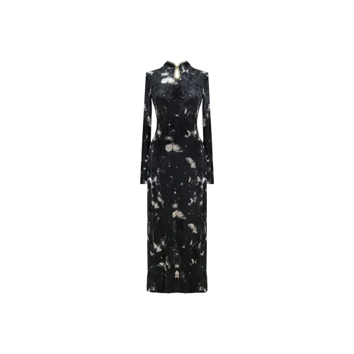 Sheep Design Чонсам Женские Черный