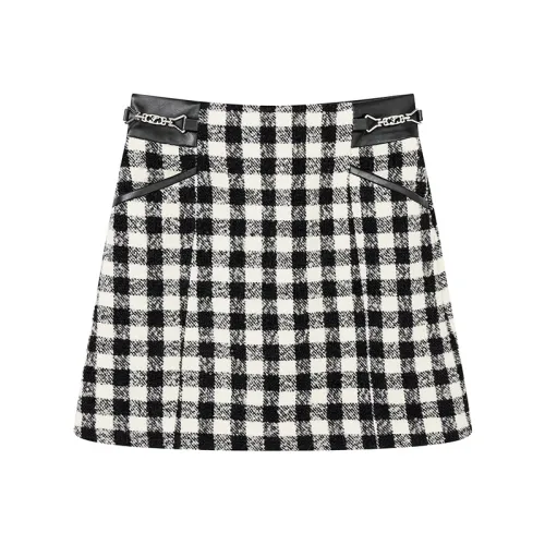 Yu Qianwen Повседневные короткие юбки Женские Черный Белый Клетка