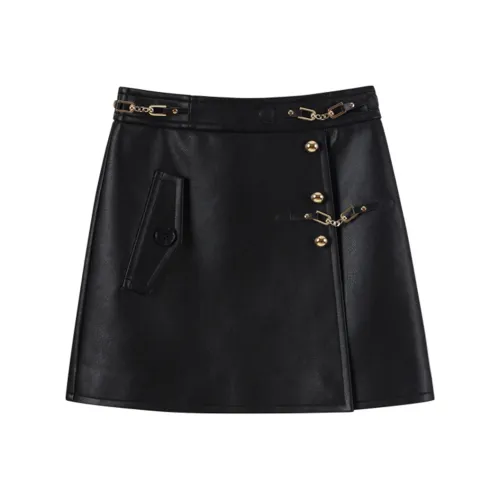 NancyCavally Кожаные короткие юбки Женские Черный