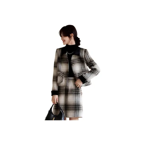 Still Quiet Комплект с юбкой Женские Черный Rice Клетчатый