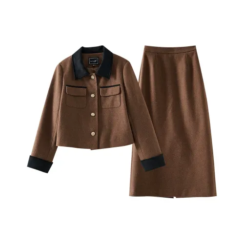 OUNIXUE Комплект с юбкой Женские Коричневый