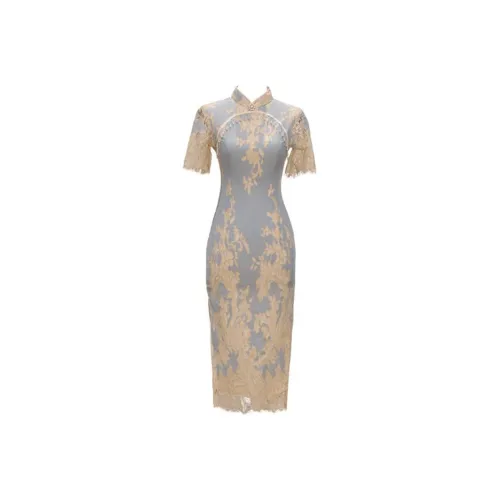 Красные цветные одежды Чонсам Женские Синий