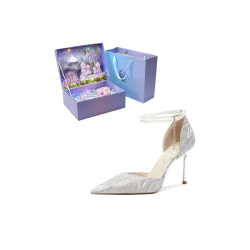 ROBINHOOD Замок 3D Коробка Узкий каблук Высокие каблуки 8 см Женские Серебряный