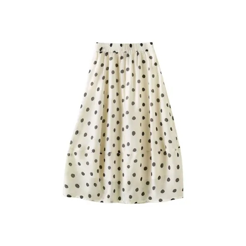 IHIMI Повседневный Длинный Юбка Женские Бежевый в Полка Дот
