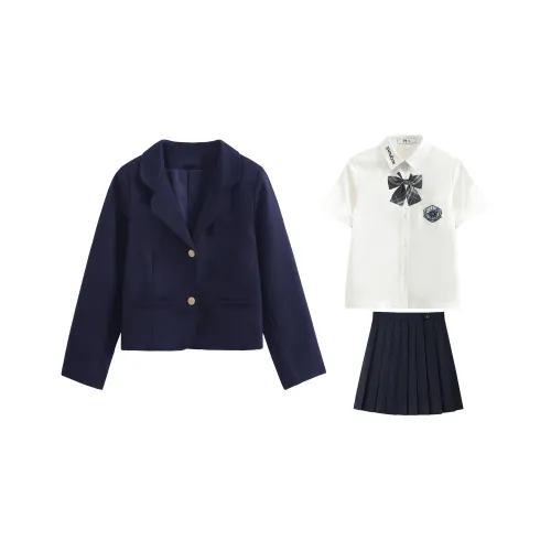 SHENBEI JK UNIFORM Женские Темно-синий Бизнес Костюм + Облако Короткий Рукав + Темно-синий Юбка + Галстук-бабочка