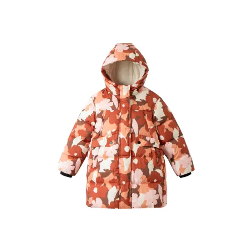 Annil FW24 Пуховик Коричневый с Цветочным Узором для Подростков