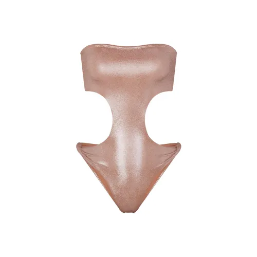 SKIMS Жидкость SHINE Плавание Без бретелей Cut OUT MONOKINI Ван-Пис Купальник Женские Корица Корица