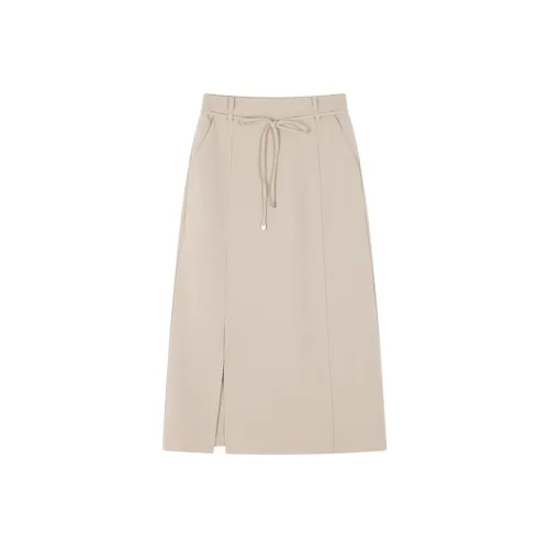 IHIMI Повседневный Длинный Юбка Женские Овсяный Серый