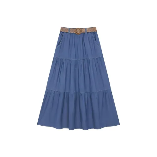 Mo Han Yi Mei Повседневный Длинный Юбка Женские Джинсовый синий