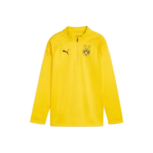PUMA Borussia Dortmund Football Юноша Quarter Zip Тренировки Топ T Рубашка Кибер Желтый Подростки