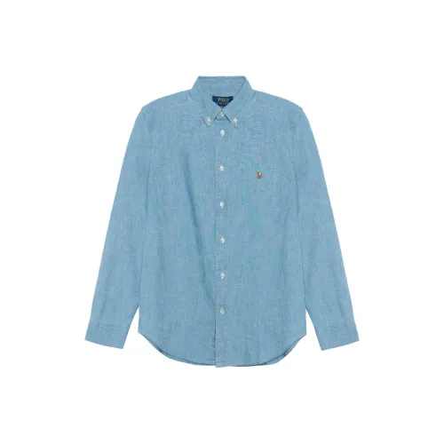 Polo Ralph Lauren SS23 Однотонная рубашка Весна Лето и ОСЕНЬ Детский Синий