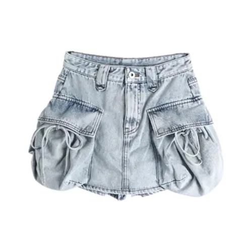 LALABOBO Джинсовые шорты Женские Светло-голубой Белый