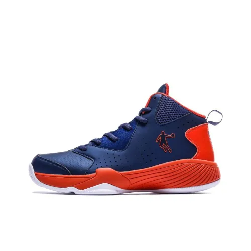 QIAODAN Амортизаторы Shock Slip-resistant Abrasion-resistant Высокий топ Баскетбольные кроссовки Мужские Синий Оранжевый