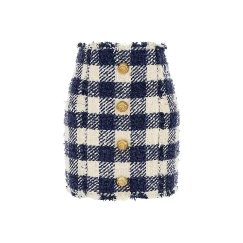 BALMAIN FW24 Повседневные короткие юбки Женские Морской синий