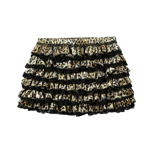 Ouyang Повседневные короткие юбки Женские с леопардовым принтом