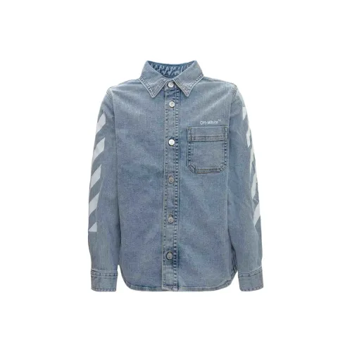 Off Белый SS23 Полосы Детские джинсовые рубашки Весна-осень Детский Джинсовый синий