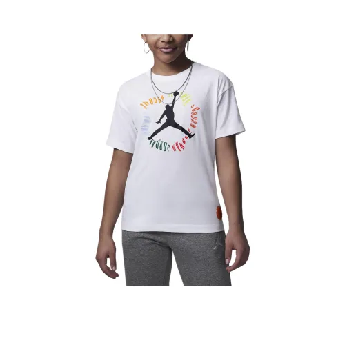 Jordan Fuel Up Прохладный пуховые куртки T-рубашка Big Детский Жидкость Warp T-рубашка Белый Подростки