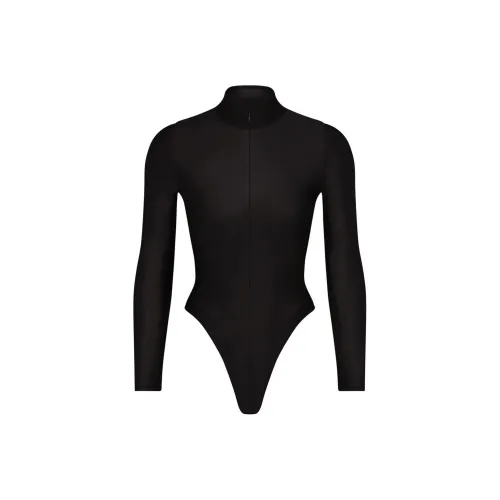 SKIMS SHINE Плавание ZIP Передняя часть Длинный рукав ONE PIECE Купальник Женские Оникс Оникс