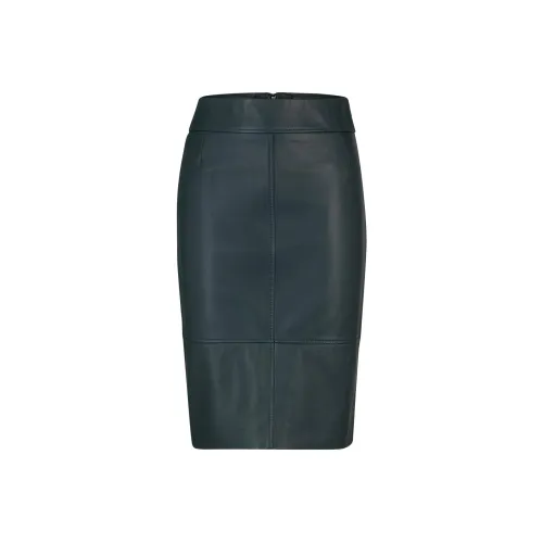 Hugo Boss Кожаная карандашная юбка с панелями и деталями кожа короткие юбки женские зеленый