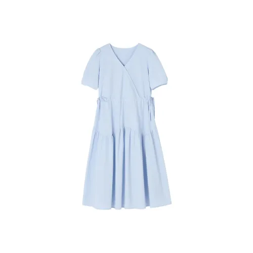 XIANGYING Blue Женские Короткие Платья с Рукавами