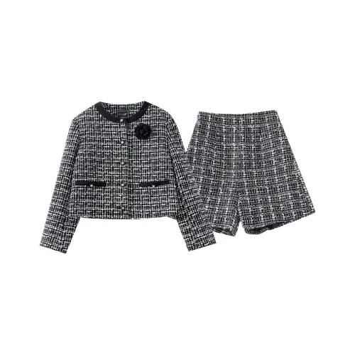 OUNIXUE Комплект с юбкой Женские Черный Белый Клетка