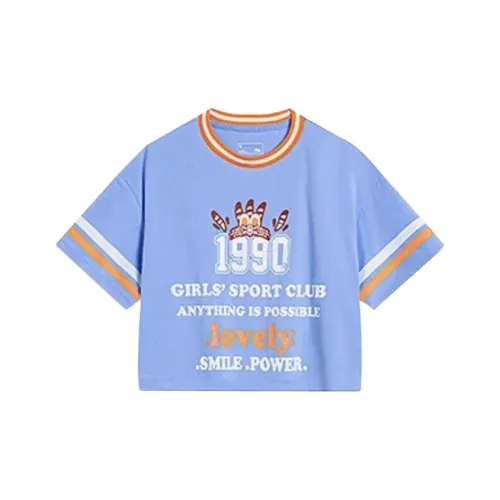 LINING YOUNG Sports trend series T-рубашка Цветочный Бирюзовый Детский