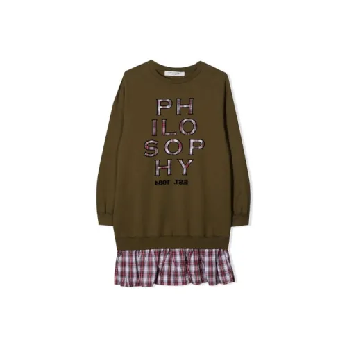 PHILOSOPHY DI LORENZO SERAFINI Оливково-зеленый Детские Платья