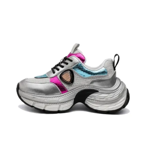 JESSICA SOPHIA Дышащий Низкий Топ Кроссовки с Толстой Подошвой Женские Silver Серый